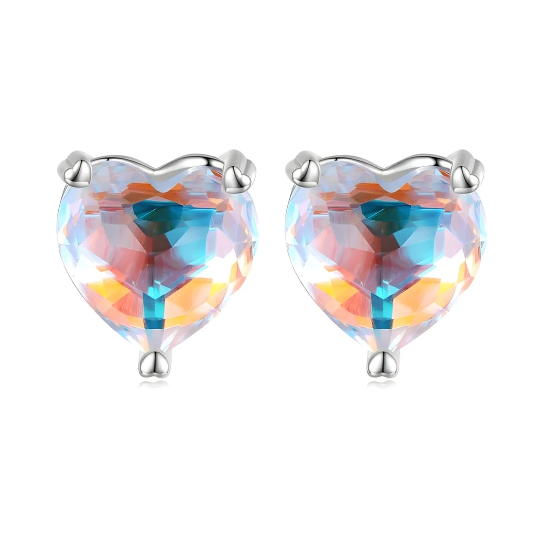 Pendientes de Botón Corazón Aurora <myexti><span>Plata de Ley 925, chapada en oro blanco, con cristales iridiscentes en forma de corazón</span></myexti>
