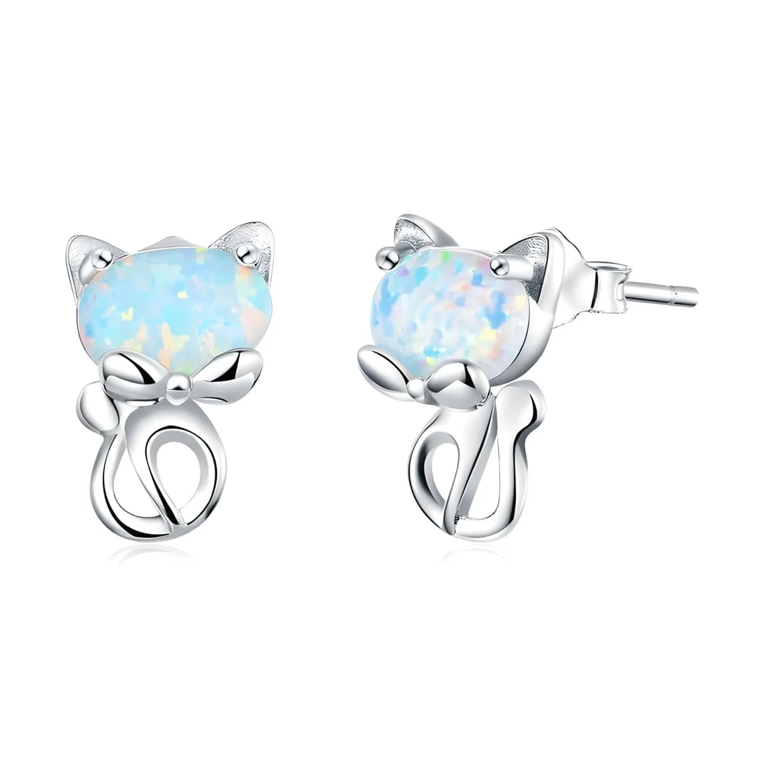 Pendientes de Gato con Ópalo <myexti><span>Plata de Ley 925, chapada en oro blanco, con ópalos</span></myexti>