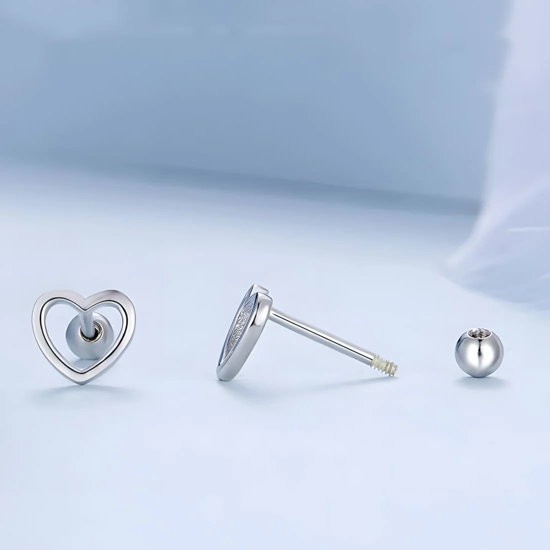 Pendientes de Botón Corazones Huecos <myexti><span>Plata de Ley 925, chapada en oro blanco</span></myexti> - Imagen 5