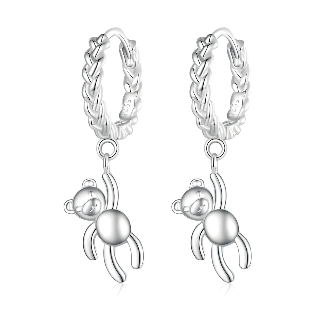 Pendientes de Aro con Colgante de Osito <myexti><span>Plata de Ley 925, chapada en oro blanco</span></myexti>