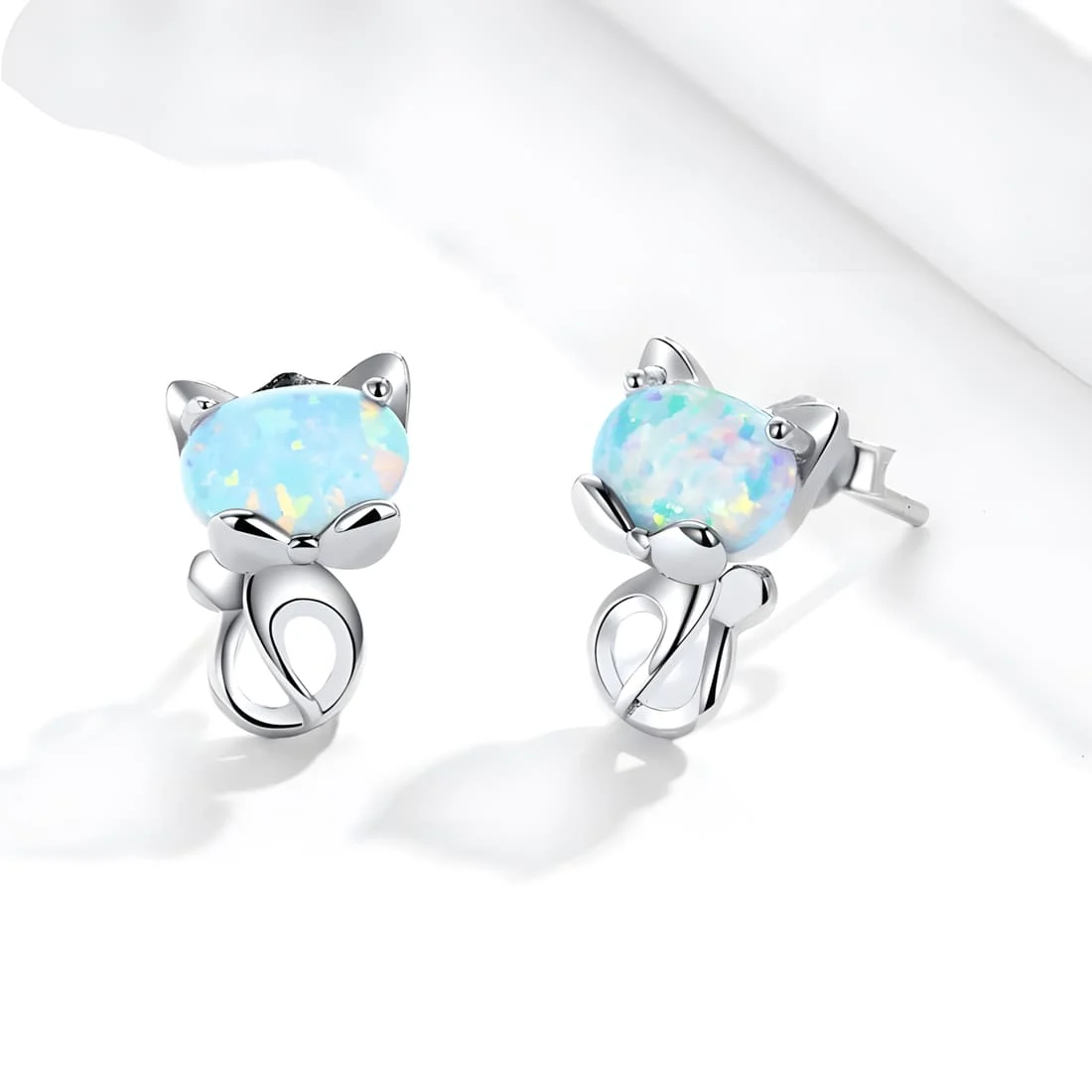 Pendientes de Gato con Ópalo <myexti><span>Plata de Ley 925, chapada en oro blanco, con ópalos</span></myexti> - Imagen 3