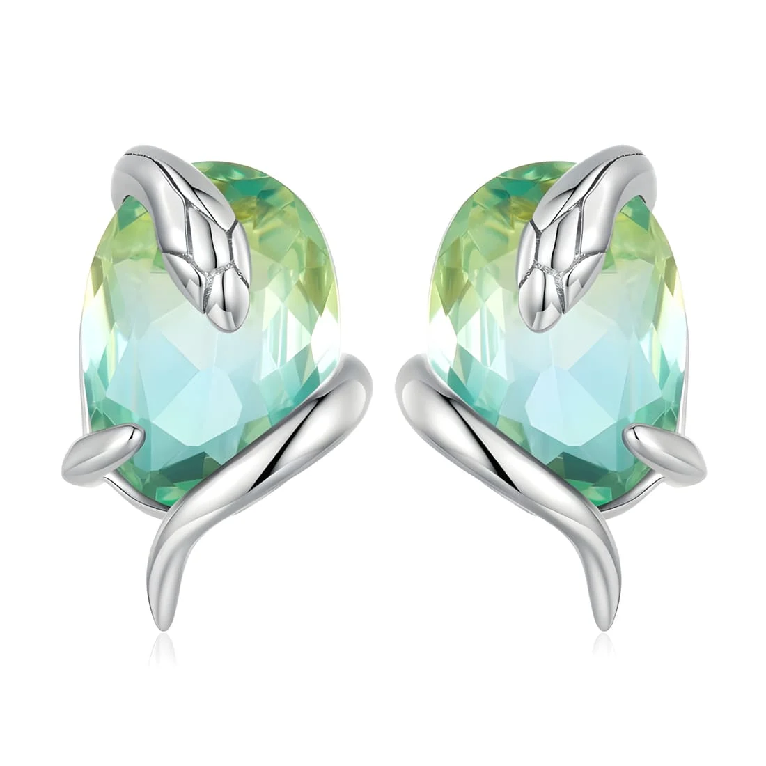 Pendientes de Botón Serpientes <myexti><span>Plata de Ley 925, chapada en oro blanco, con cristales verde agua</span></myexti>