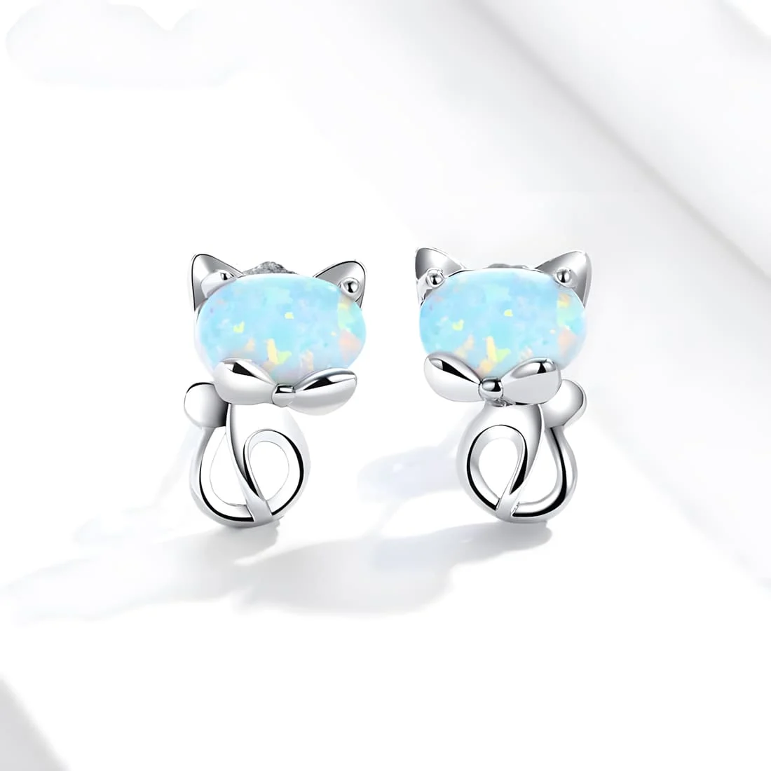 Pendientes de Gato con Ópalo <myexti><span>Plata de Ley 925, chapada en oro blanco, con ópalos</span></myexti> - Imagen 4