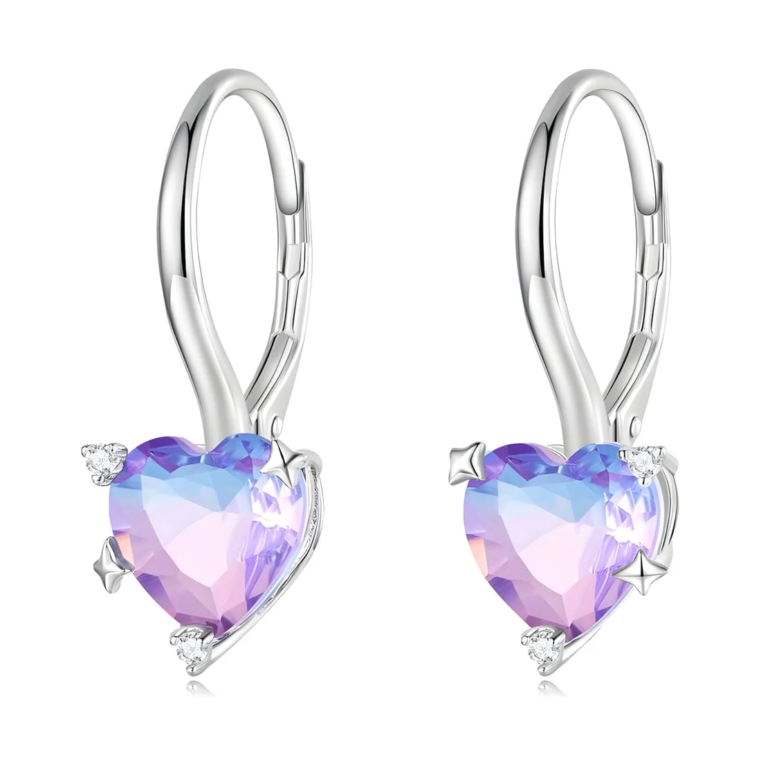 Pendientes Colgantes Corazón Aurora <myexti><span>Plata de Ley 925, chapada en oro blanco, con cristales iridiscentes en forma de corazón</span></myexti>
