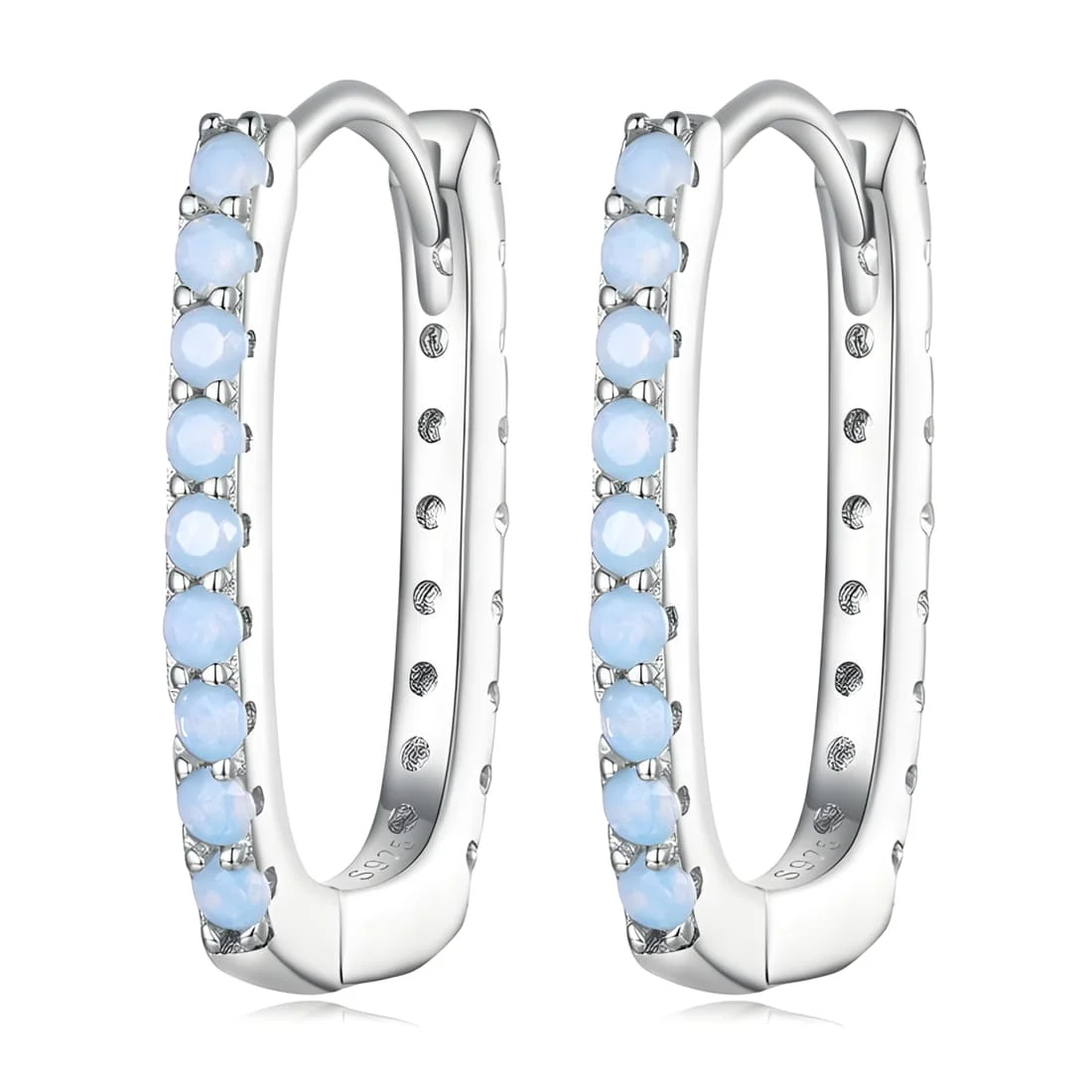 Pendientes de Aro Rectangulares Bicolor <myexti><span>Plata de Ley 925, chapada en oro blanco, con circonitas azul claro y blancas</span></myexti>