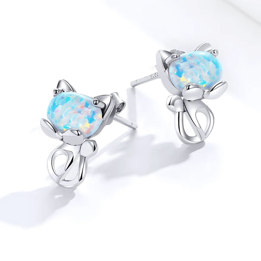 Pendientes de Gato con Ópalo <myexti><span>Plata de Ley 925, chapada en oro blanco, con ópalos</span></myexti> - Imagen 5