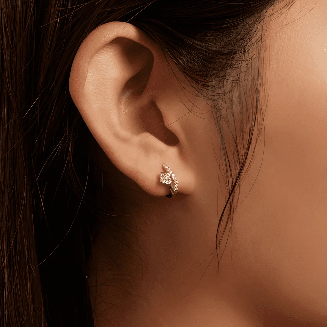 Pendientes de Aro con Rosas <myexti><span>Plata de Ley 925, chapada en oro blanco, con circonitas</span></myexti> - Imagen 2