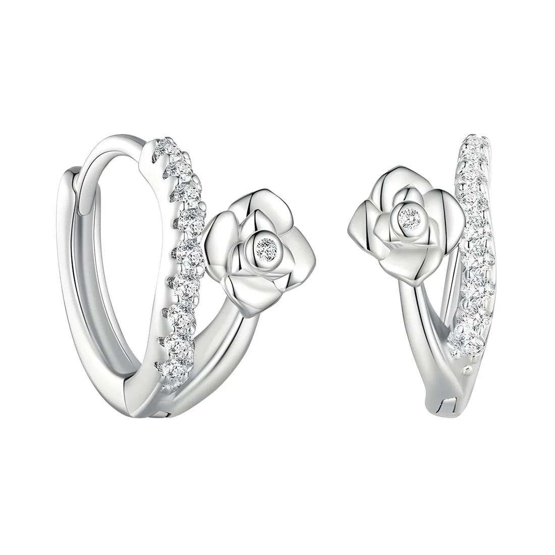 Pendientes de Aro con Rosas <myexti><span>Plata de Ley 925, chapada en oro blanco, con circonitas</span></myexti> - Imagen 4