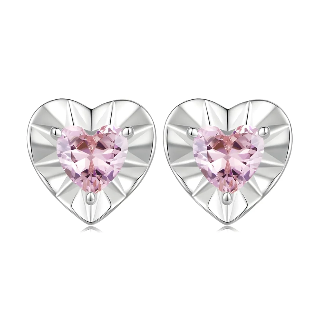 Pendientes de Botón Corazón <myexti><span>Plata de Ley 925, chapada en oro blanco, con circonitas rosas en forma de corazón</span></myexti>