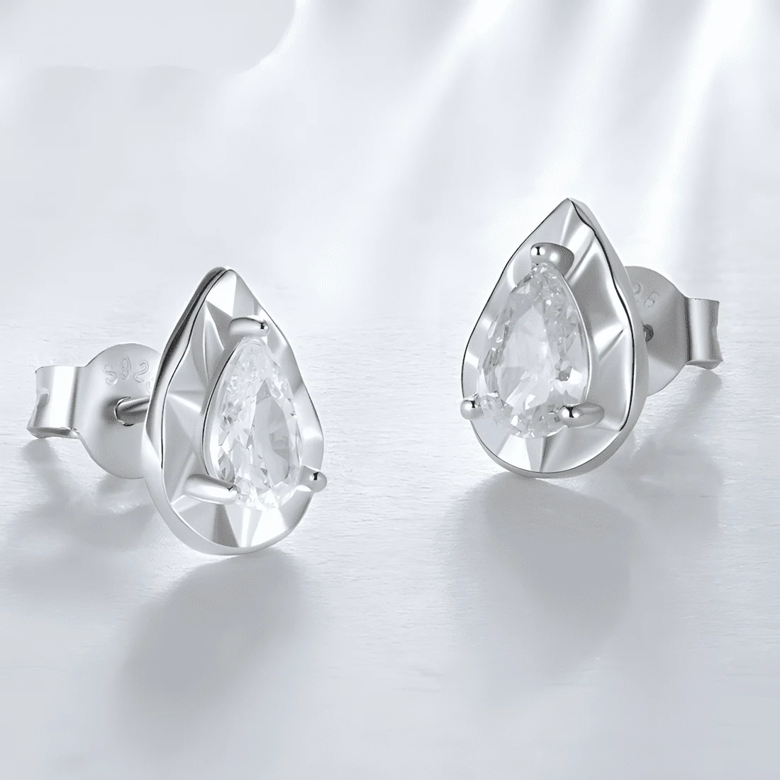 Pendientes de Botón de Gota <myexti><span>Plata de Ley 925, chapada en oro blanco, con circonitas</span></myexti> - Imagen 3