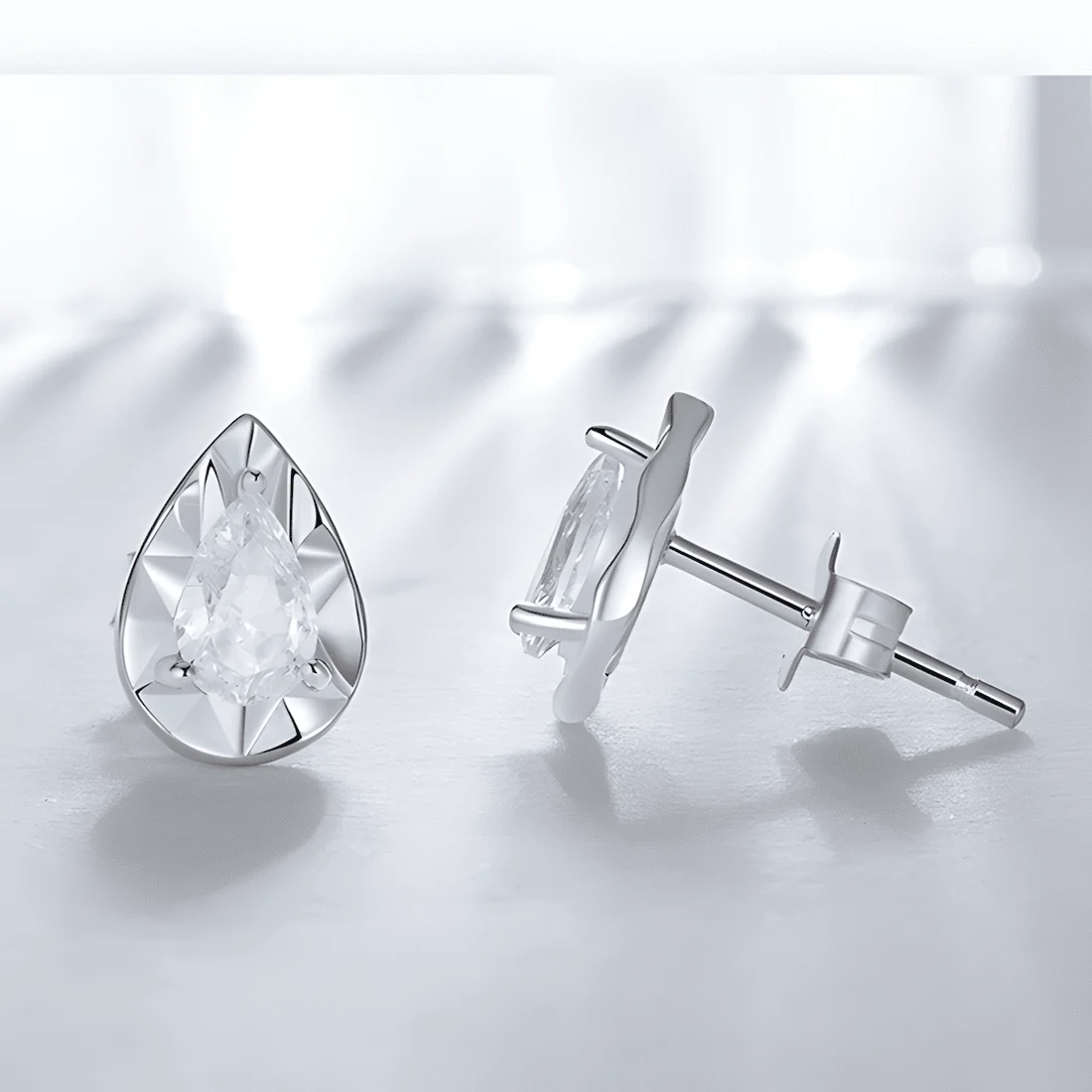 Pendientes de Botón de Gota <myexti><span>Plata de Ley 925, chapada en oro blanco, con circonitas</span></myexti> - Imagen 4
