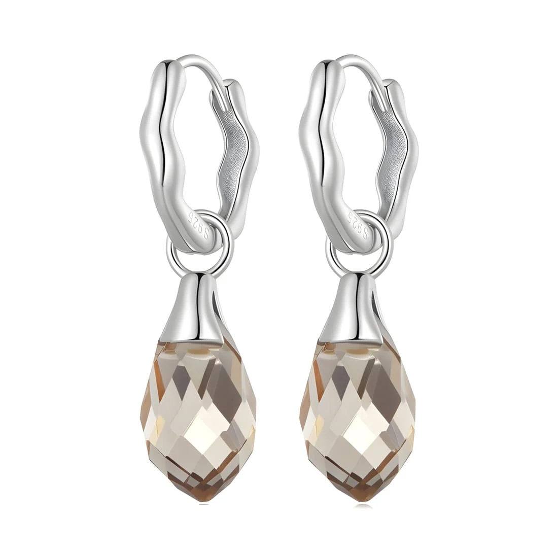 Pendientes de Aro Colgantes <myexti><span>Plata de Ley 925, chapada en oro blanco, con circonitas color champán</span></myexti>