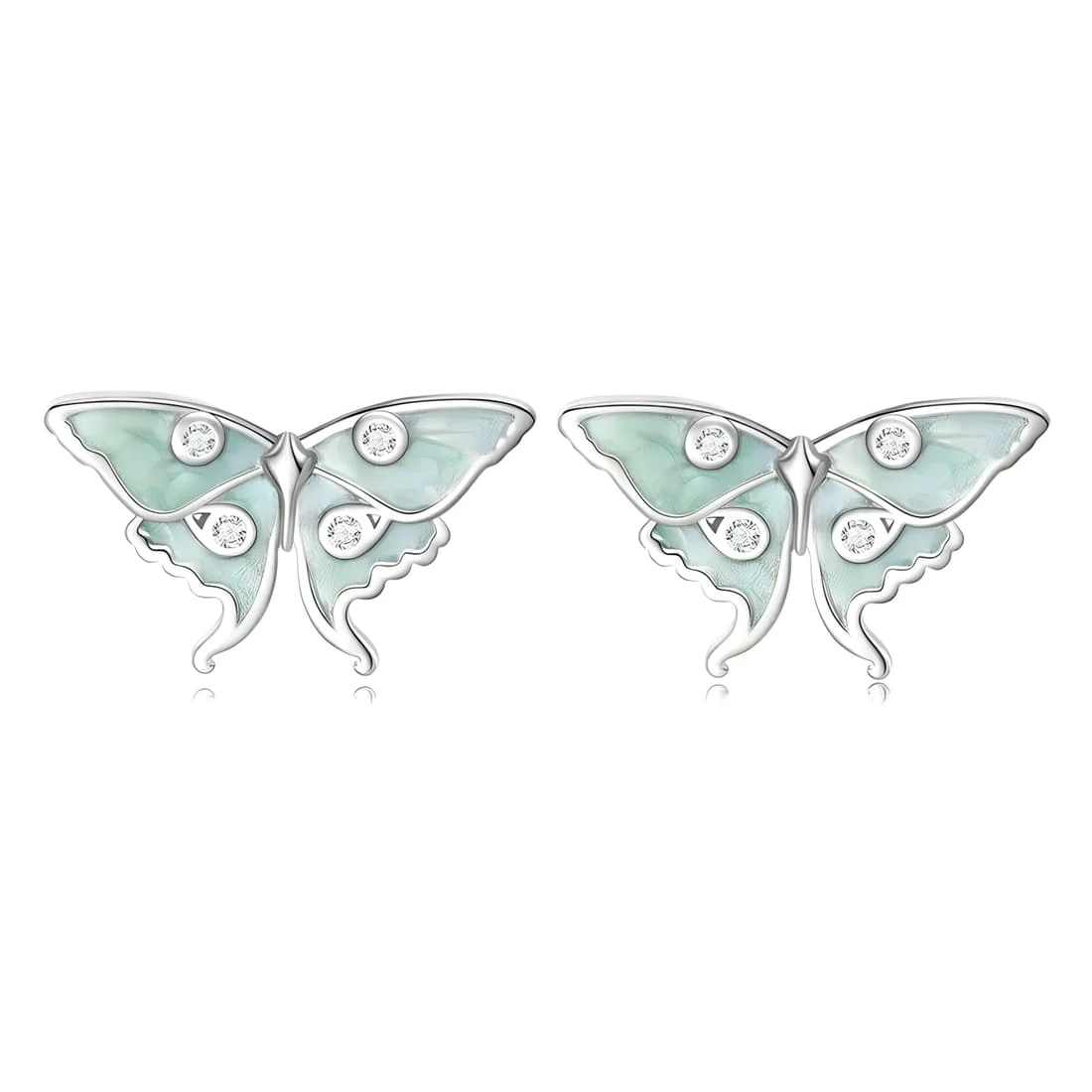 Pendientes de Botón Mariposas <myexti><span>Plata de Ley 925, chapada en oro blanco, esmaltados a mano, con circonitas</span></myexti>