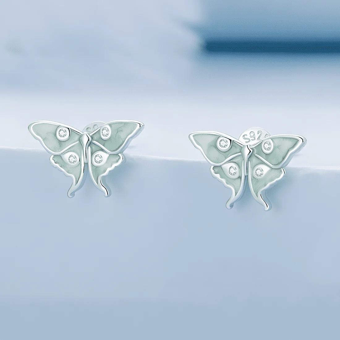 Pendientes de Botón Mariposas <myexti><span>Plata de Ley 925, chapada en oro blanco, esmaltados a mano, con circonitas</span></myexti> - Imagen 3