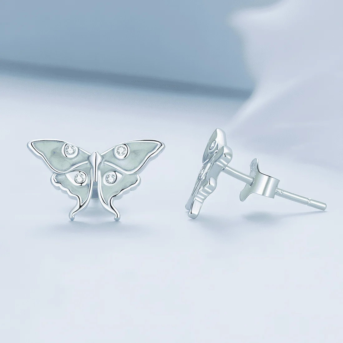 Pendientes de Botón Mariposas <myexti><span>Plata de Ley 925, chapada en oro blanco, esmaltados a mano, con circonitas</span></myexti> - Imagen 4