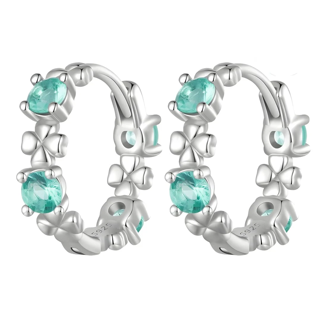 Pendientes de Aro con Tréboles <myexti><span>Plata de Ley 925, chapada en oro blanco, con circonitas verdes</span></myexti>