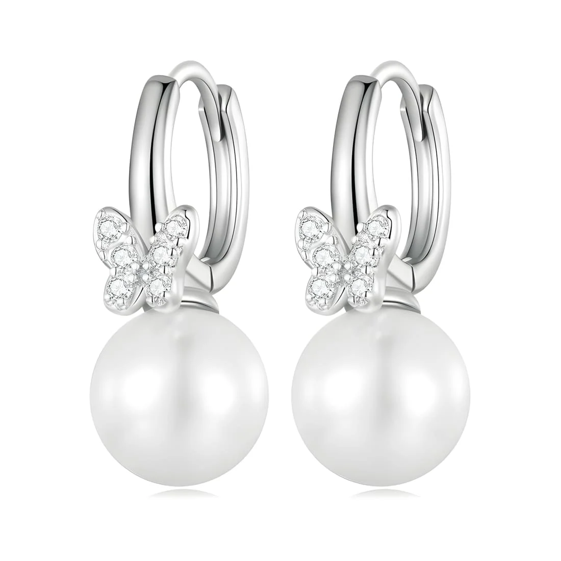 Pendientes de Aro con Mariposas y Perlas <myexti><span>Plata de Ley 925, chapada en oro blanco, con perlas naturales y circonitas</span></myexti>