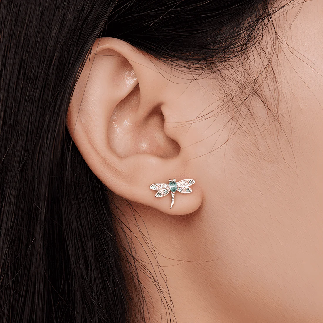 Pendientes de Botón Libélula <myexti><span>Plata de Ley 925, chapada en oro blanco, con circonitas de colores</span></myexti> - Imagen 2