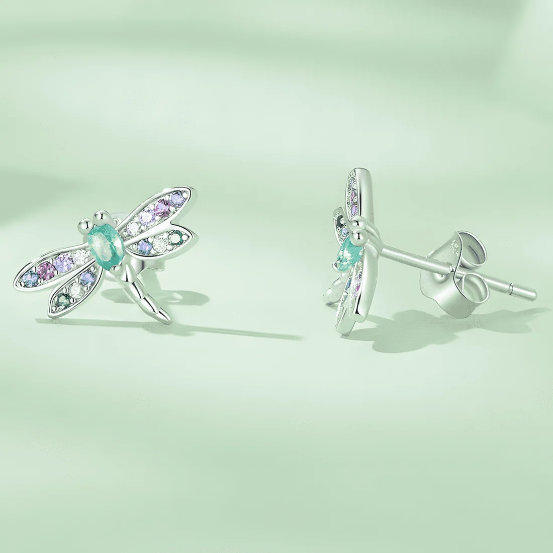 Pendientes de Botón Libélula <myexti><span>Plata de Ley 925, chapada en oro blanco, con circonitas de colores</span></myexti> - Imagen 4