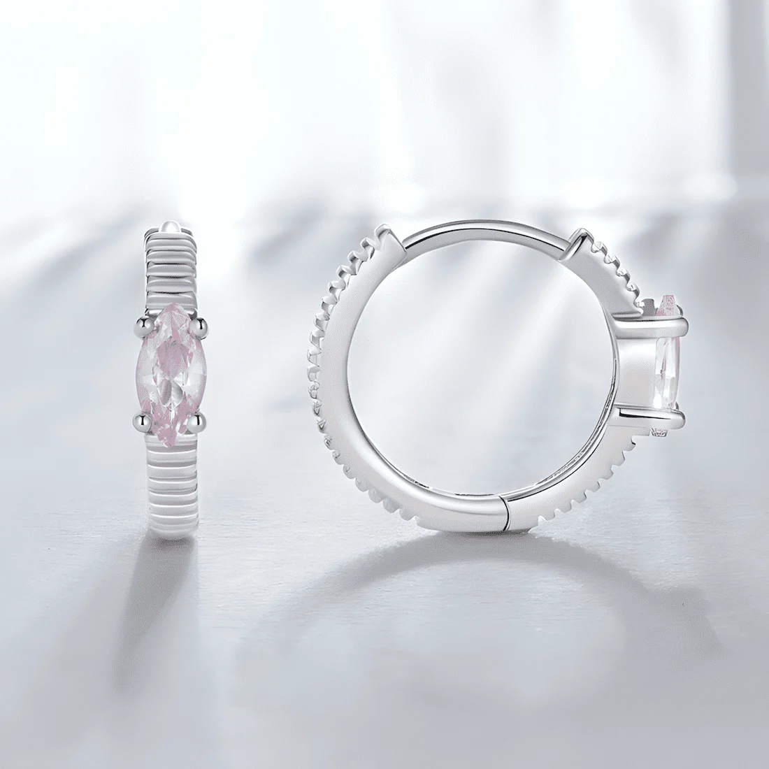 Pendientes de Aro Rosas <myexti><span>Plata de Ley 925, chapada en oro blanco, con circonitas rosas en corte marquesa</span></myexti> - Imagen 3