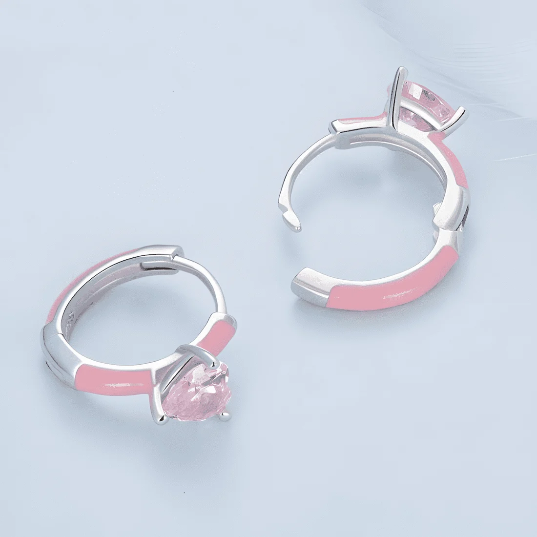 Pendientes de Aro Corazones Rosas <myexti><span>Plata de Ley 925, chapada en oro blanco, con circonitas rosas en forma de corazón y esmalte rosa</span></myexti> - Imagen 5