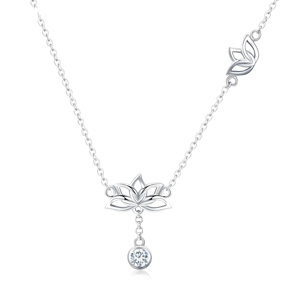 Collar Flor de Loto <myexti><span>Plata de Ley 925, chapada en oro blanco, con circonitas y longitud ajustable</span></myexti>