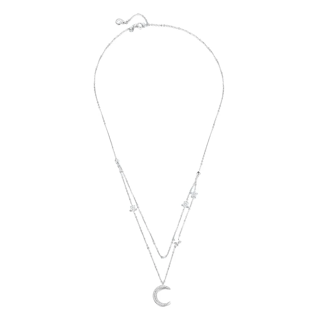 Collar de Luna y Estrellas <myexti><span>Plata de Ley 925, chapada en oro blanco, con circonitas y longitud ajustable</span></myexti>