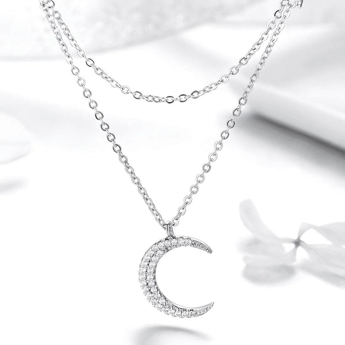 Collar de Luna y Estrellas <myexti><span>Plata de Ley 925, chapada en oro blanco, con circonitas y longitud ajustable</span></myexti> - Imagen 4