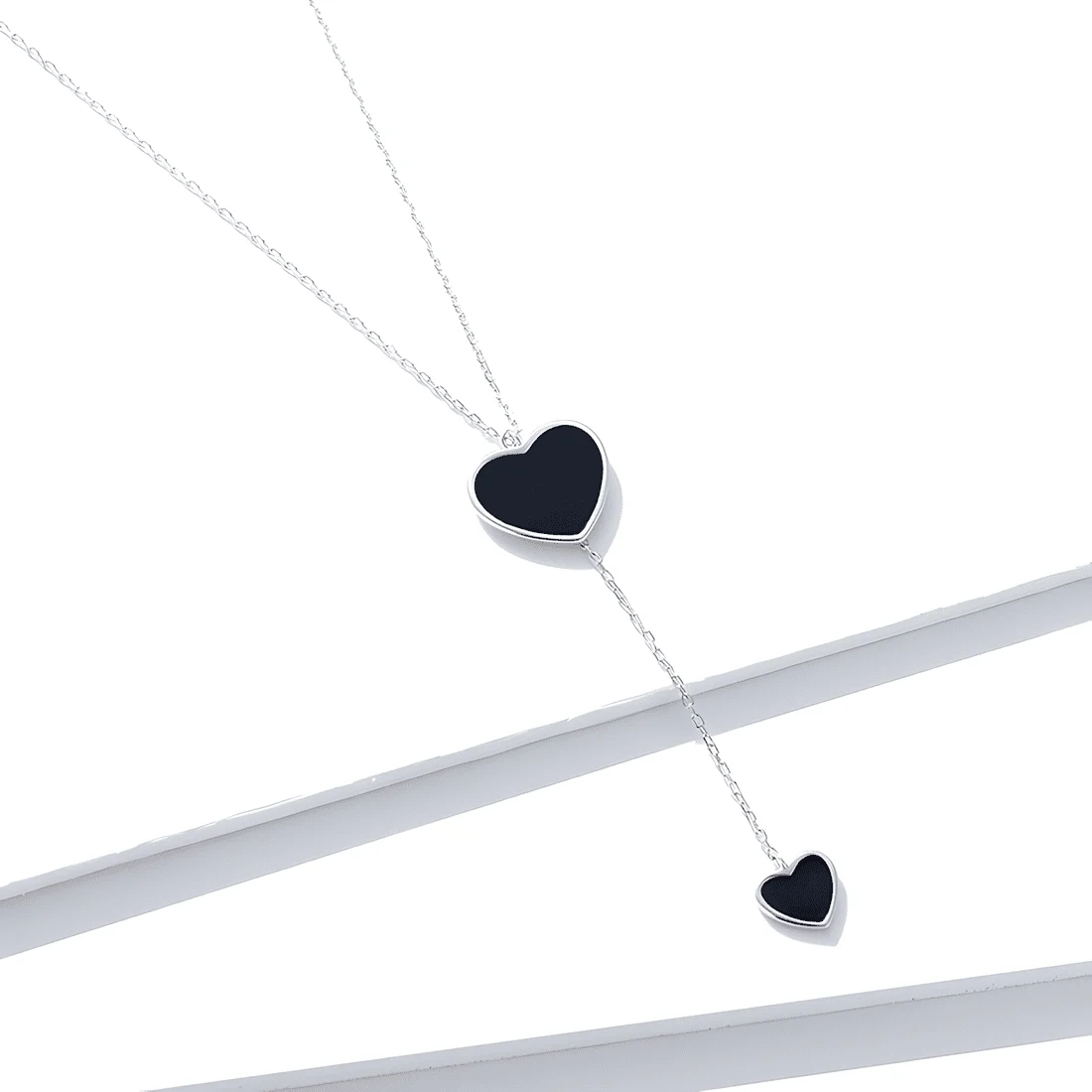 Collar Corazón Negro <myexti><span>Plata de Ley 925, chapada en oro blanco, con esmalte negro</span></myexti> - Imagen 3