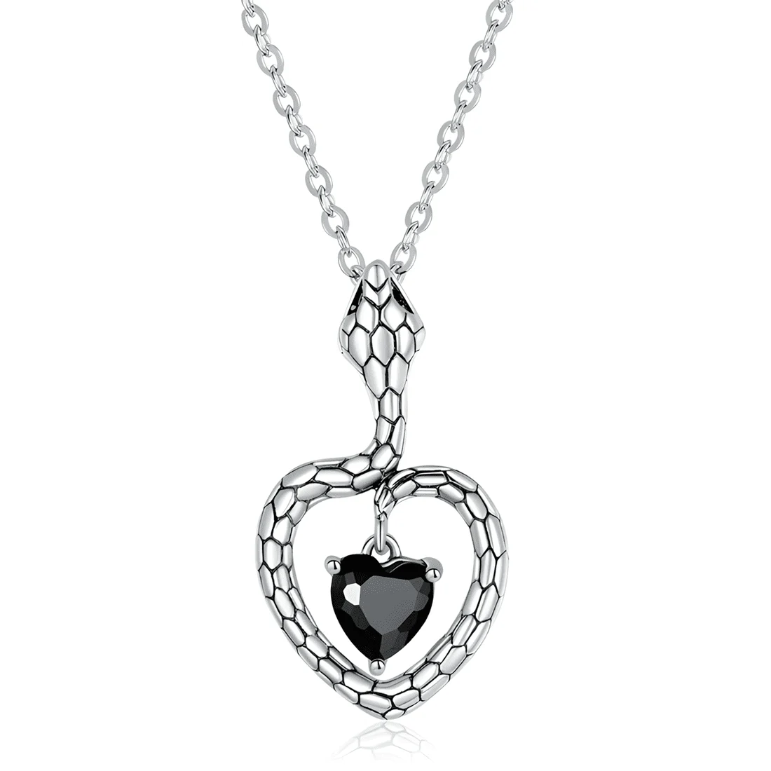 Collar Serpiente Corazón Negro <myexti><span>Plata de Ley 925, chapada en oro blanco, con circonitas negras y longitud ajustable</span></myexti>