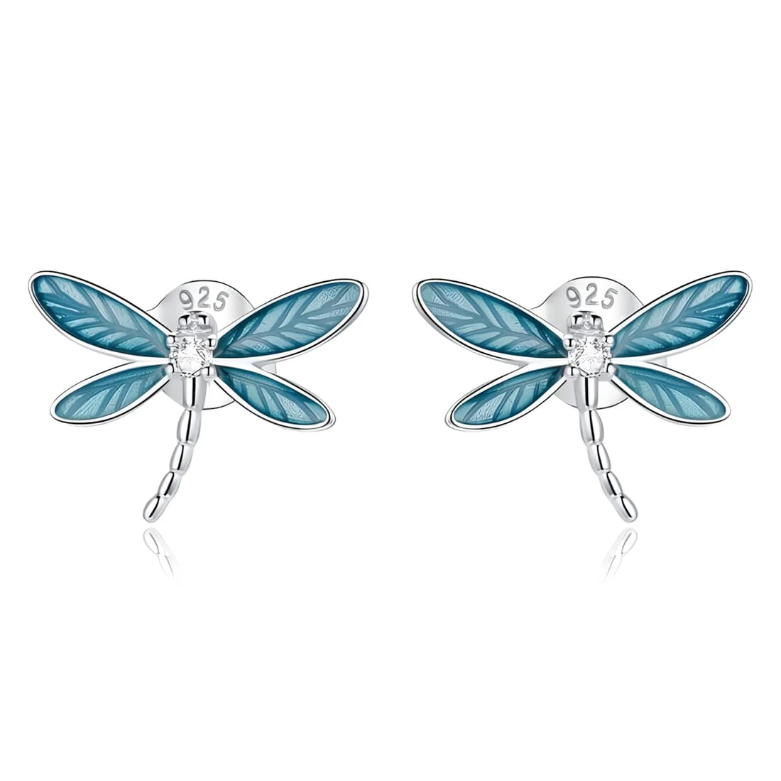 Pendientes de Libélula <myexti><span>Plata de Ley 925, chapada en oro blanco, con esmalte verde y circonitas</span></myexti>