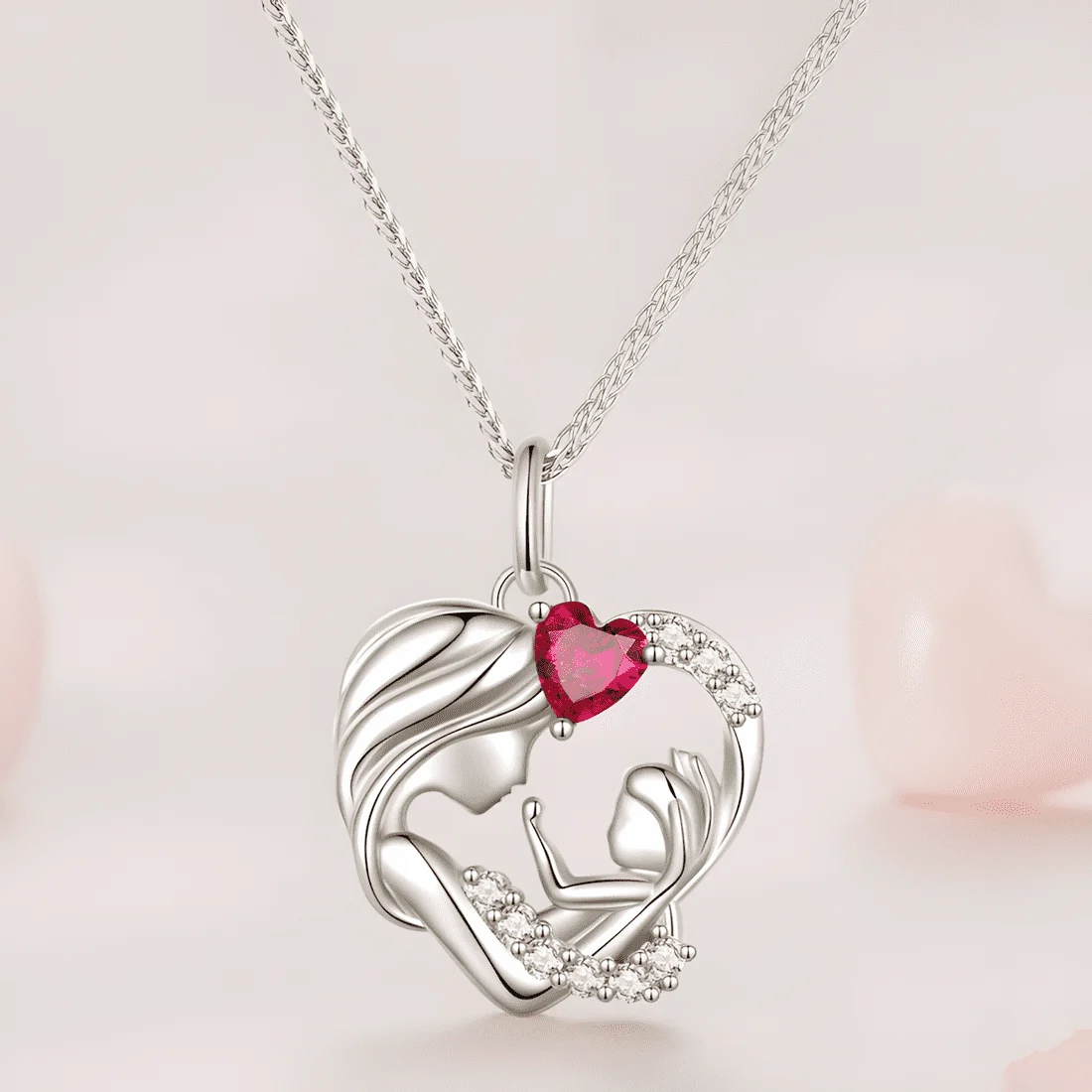 Collar Madre e Hijo <myexti><span>Plata de Ley 925, chapada en oro blanco, con circonitas blancas y rojas, con longitud ajustable</span></myexti> - Imagen 3