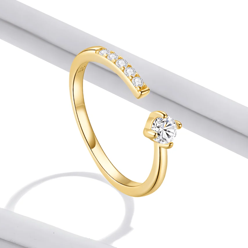 Anillo Abierto Brillante <myexti><span>Plata de Ley 925, chapada en oro amarillo, con circonitas - ajustable</span></myexti> - Imagen 4