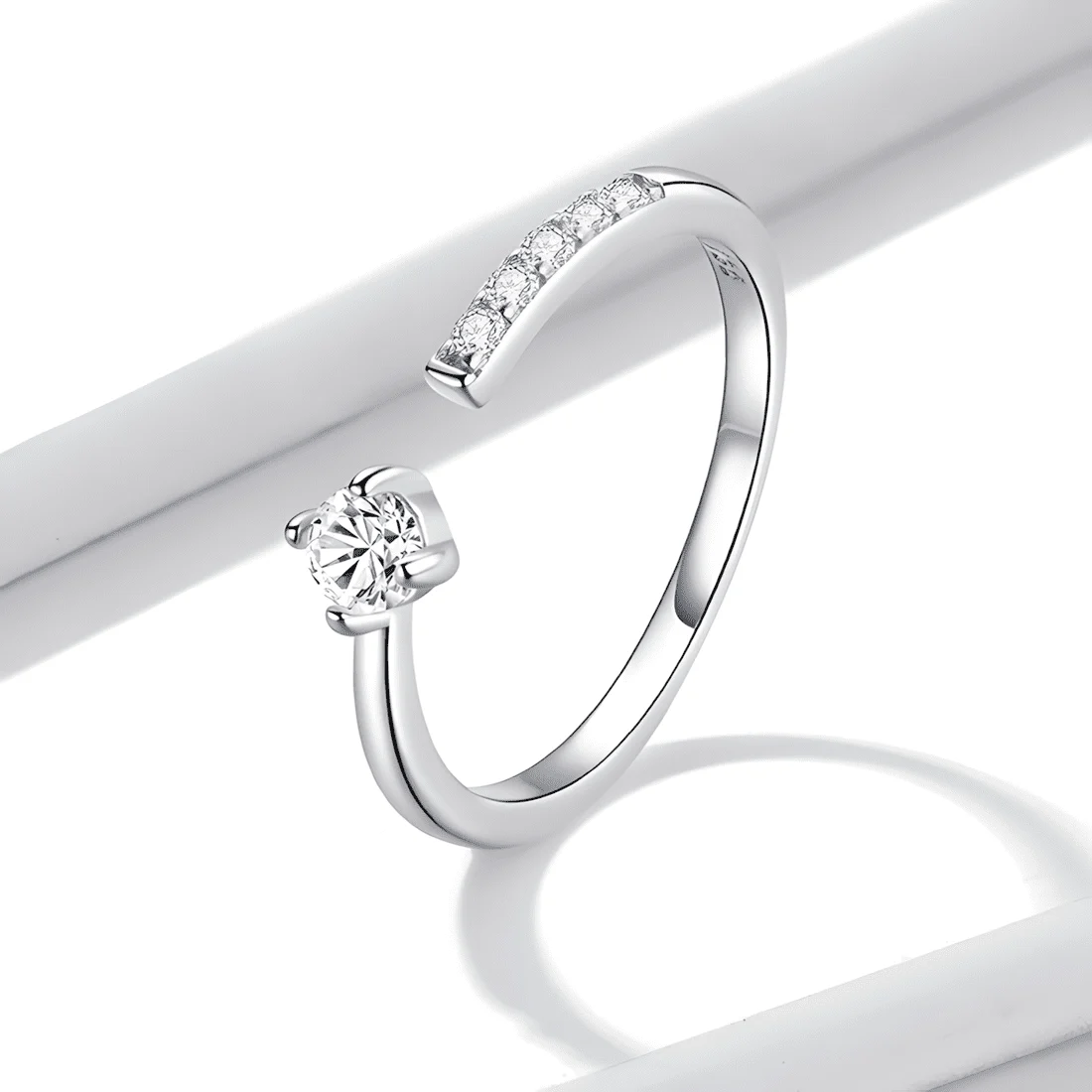 Anillo Abierto Brillante <myexti><span>Plata de Ley 925, chapada en oro blanco, con circonitas - ajustable</span></myexti> - Imagen 3