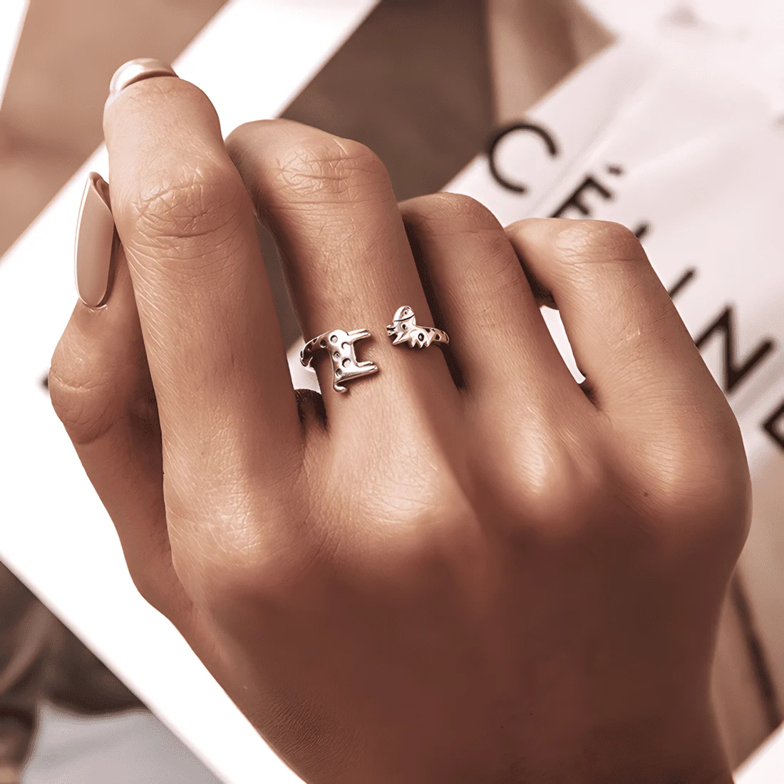 Anillo Jirafa <myexti><span>Plata de Ley 925, chapada en oro blanco - ajustable</span></myexti> - Imagen 2