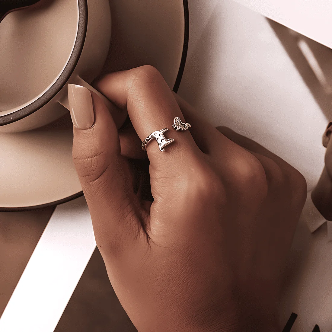 Anillo Jirafa <myexti><span>Plata de Ley 925, chapada en oro blanco - ajustable</span></myexti> - Imagen 3