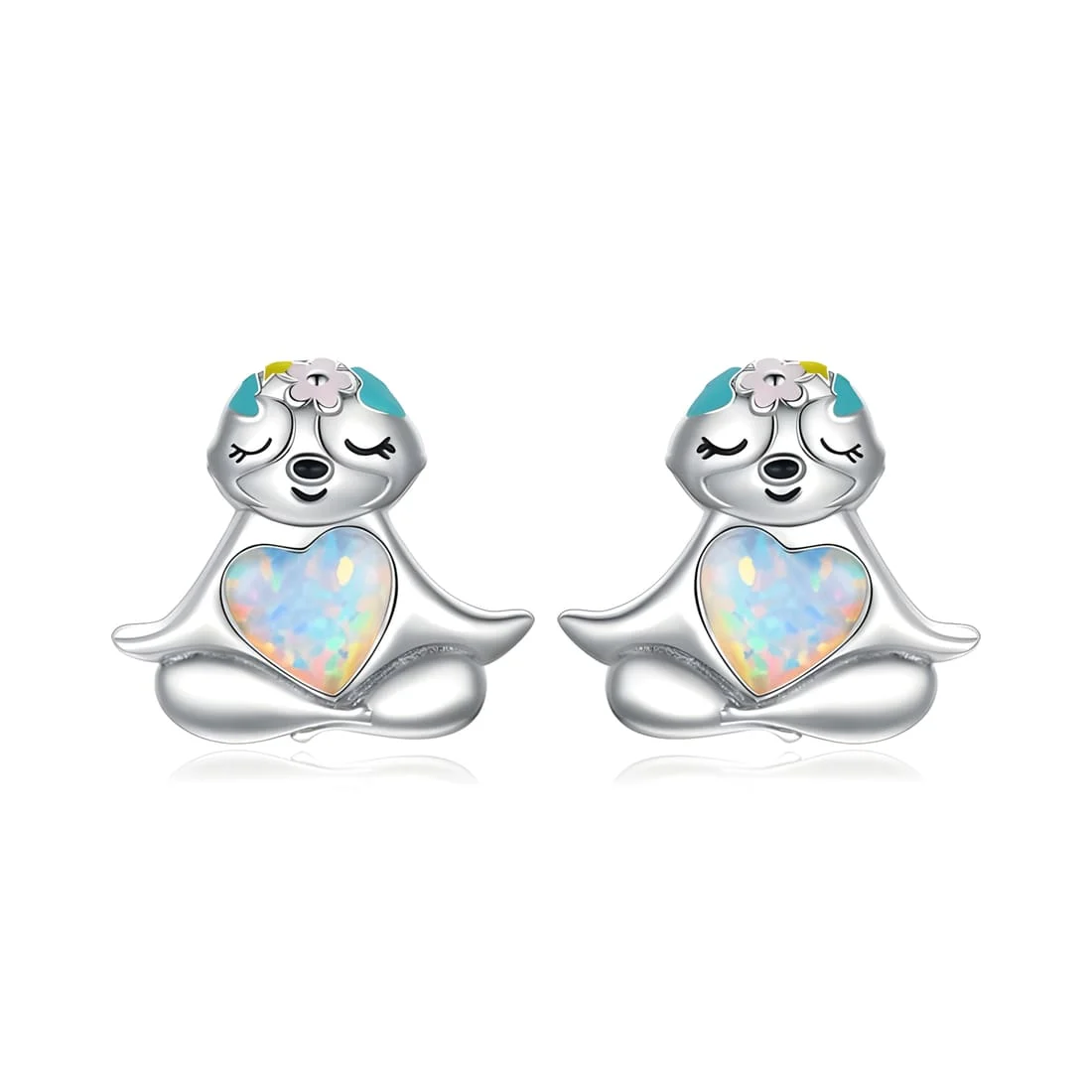 Pendientes de Perezoso en Yoga <myexti><span>Plata de Ley 925, chapada en oro blanco, con ópalo y esmalte de colores</span></myexti>