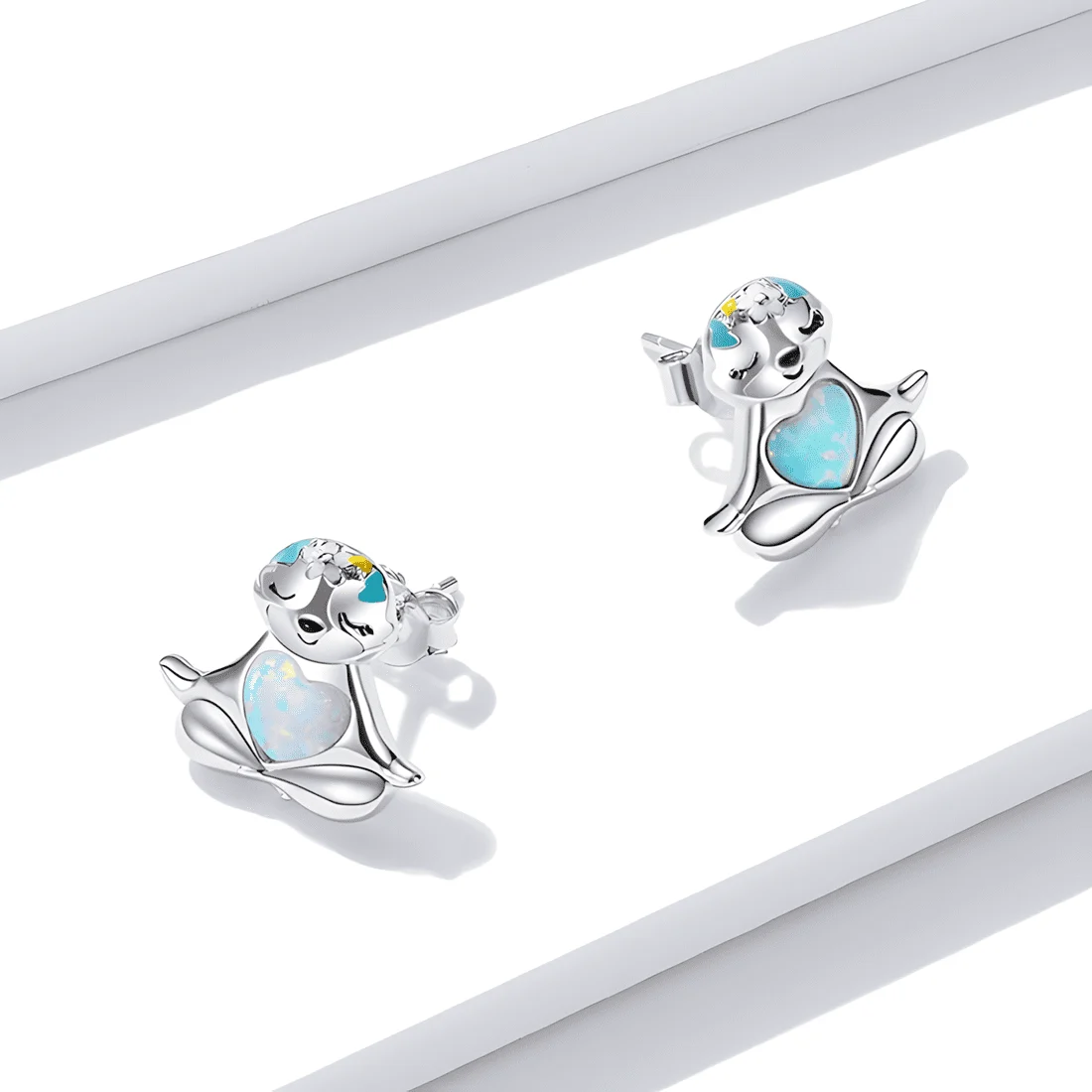 Pendientes de Perezoso en Yoga <myexti><span>Plata de Ley 925, chapada en oro blanco, con ópalo y esmalte de colores</span></myexti> - Imagen 4