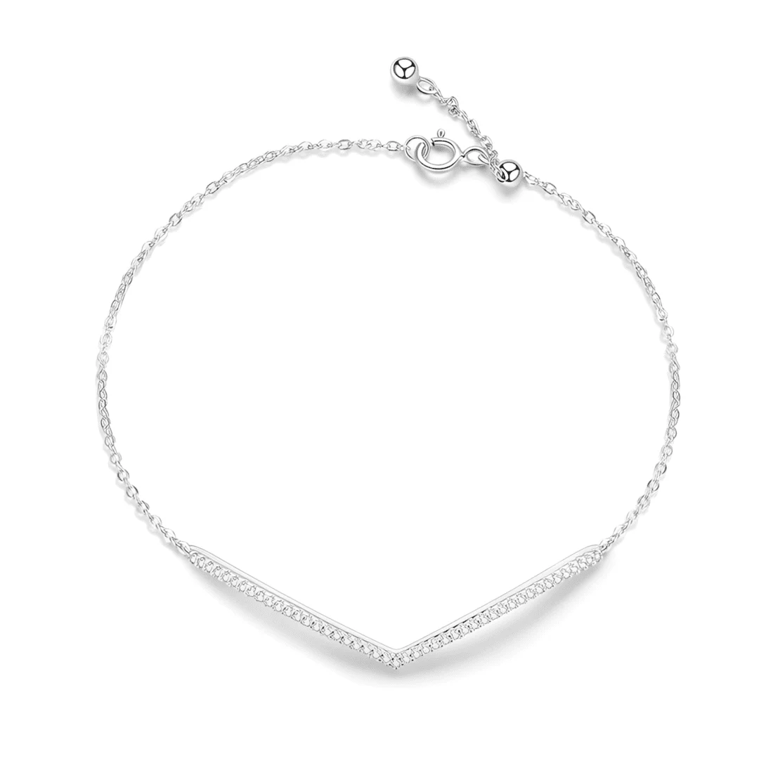 Pulsera Brillante en Forma de V <myexti><span>Plata de Ley 925, chapada en oro blanco, con circonitas y longitud ajustable</span></myexti>