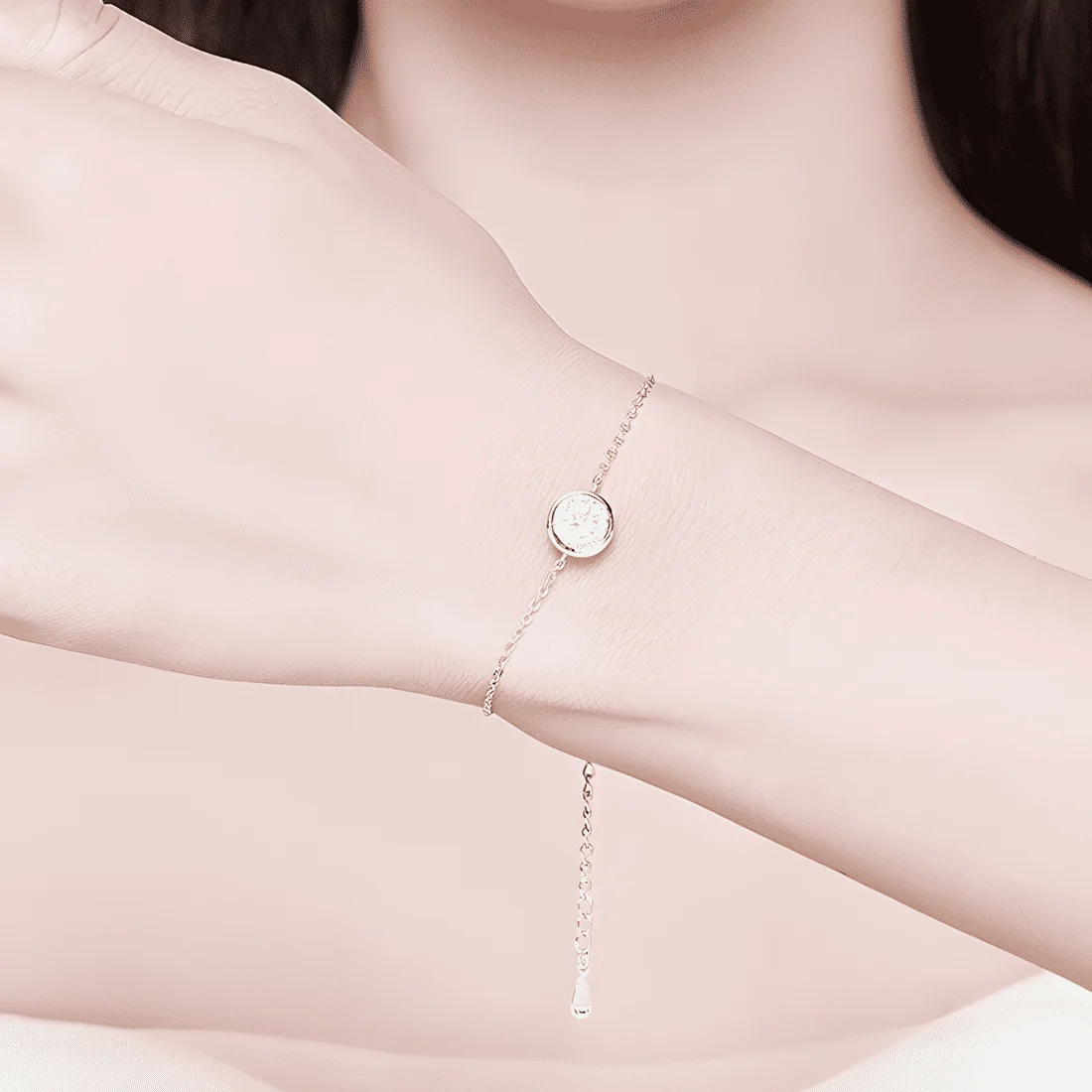 Pulsera Solitario <myexti><span>Plata de Ley 925, chapada en oro blanco, con longitud ajustable y una circonita en el centro</span></myexti> - Imagen 2