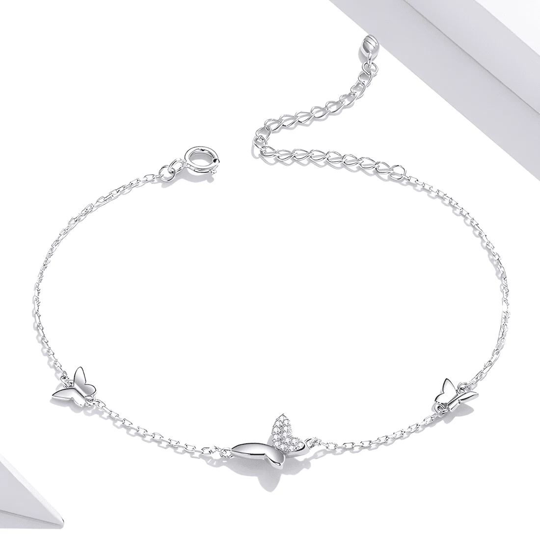 Pulsera Mariposas <myexti><span>Plata de Ley 925, chapada en oro blanco, con circonitas y longitud ajustable</span></myexti> - Imagen 3