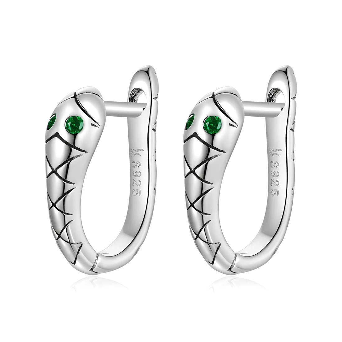 Pendientes de Aro con Serpientes <myexti><span>Plata de Ley 925, chapada en oro blanco, con circonitas verdes</span></myexti>