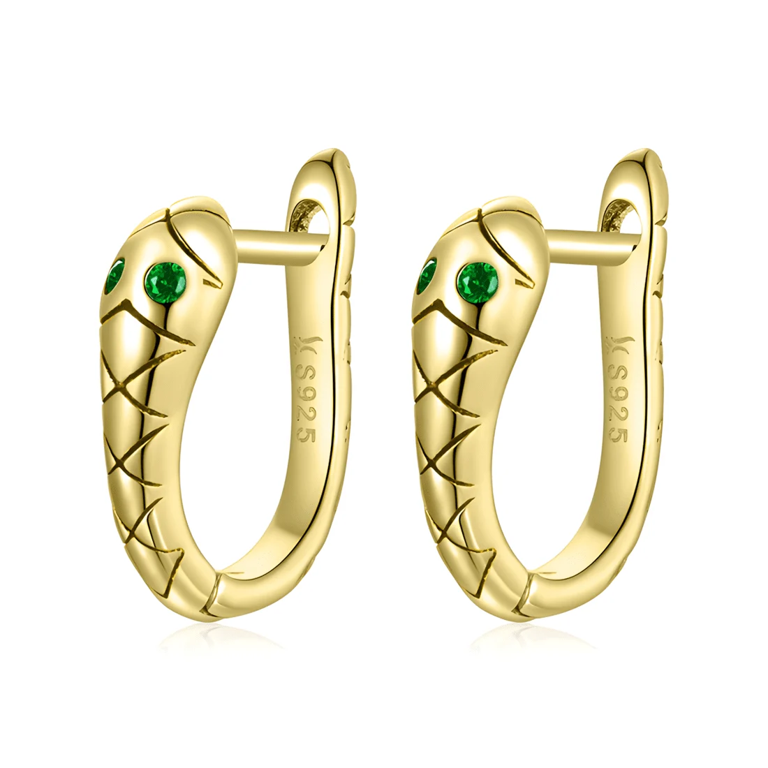 Pendientes de Aro con Serpientes <myexti><span>Plata de Ley 925, chapada en oro amarillo, con circonitas verdes</span></myexti>