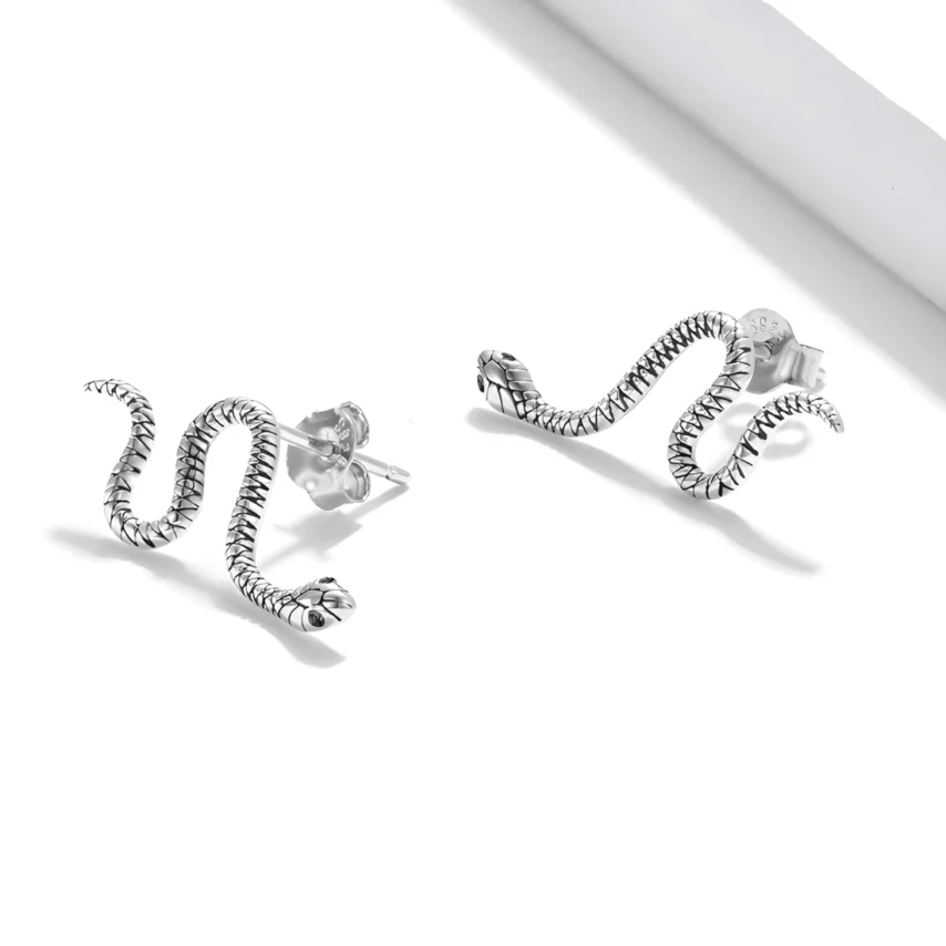 Pendientes de Botón Serpientes <myexti><span>Plata de Ley 925, chapada en oro blanco, con ojos de circonitas verdes</span></myexti> - Imagen 3