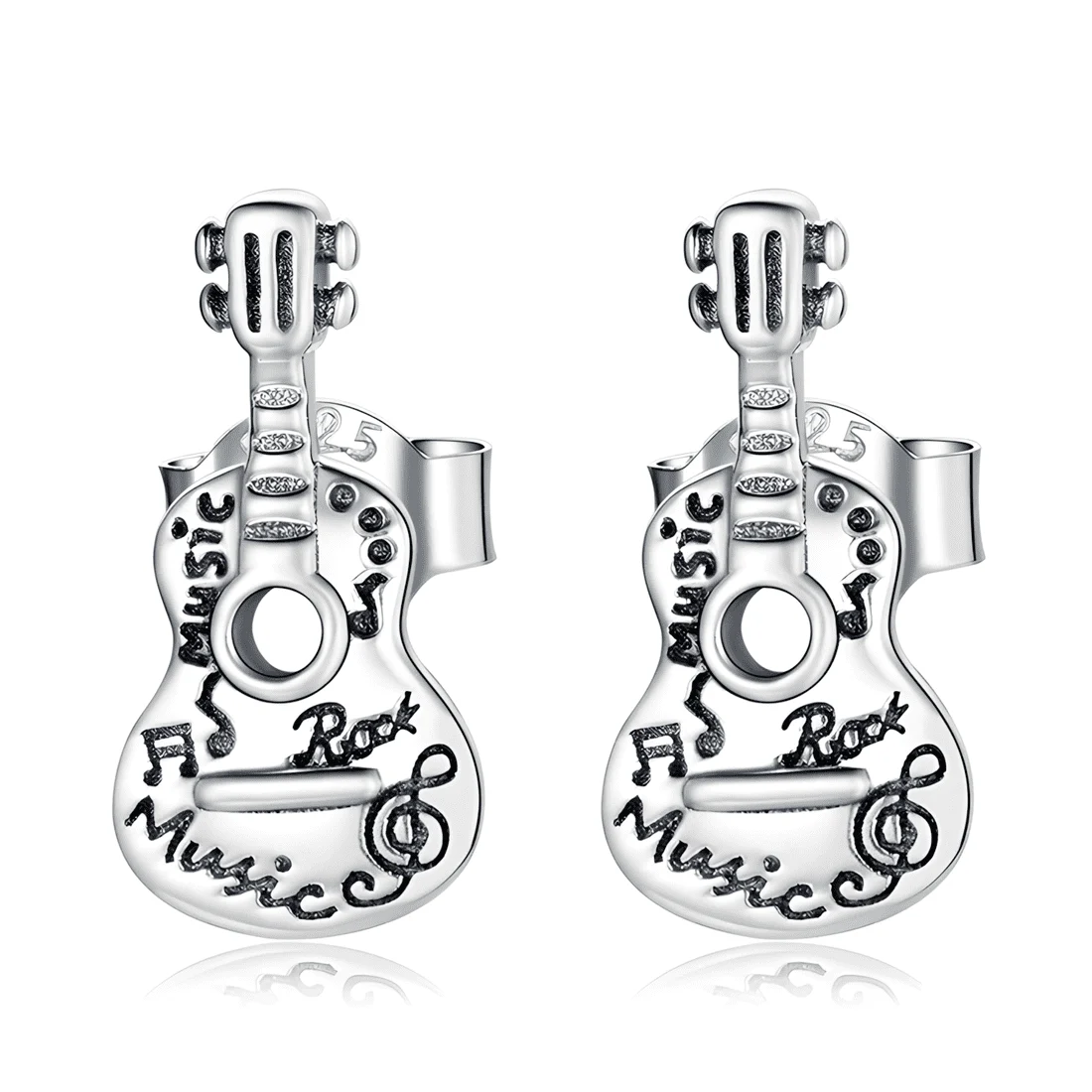 Pendientes de Botón Guitarras <myexti><span>Plata de Ley 925, chapada en oro blanco</span></myexti>
