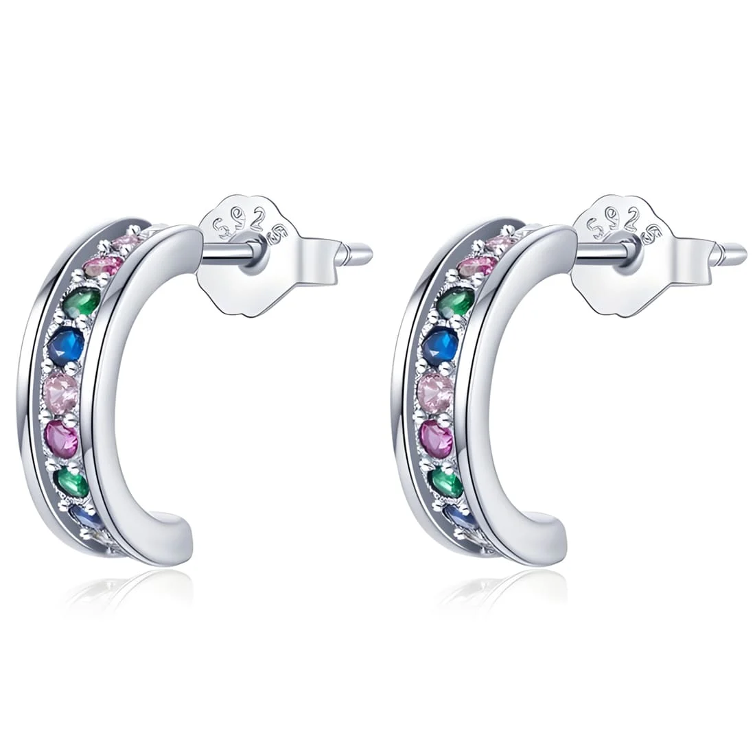 Pendientes de Aro Arcoíris <myexti><span>Plata de Ley 925, chapada en oro blanco, con circonitas multicolor</span></myexti>