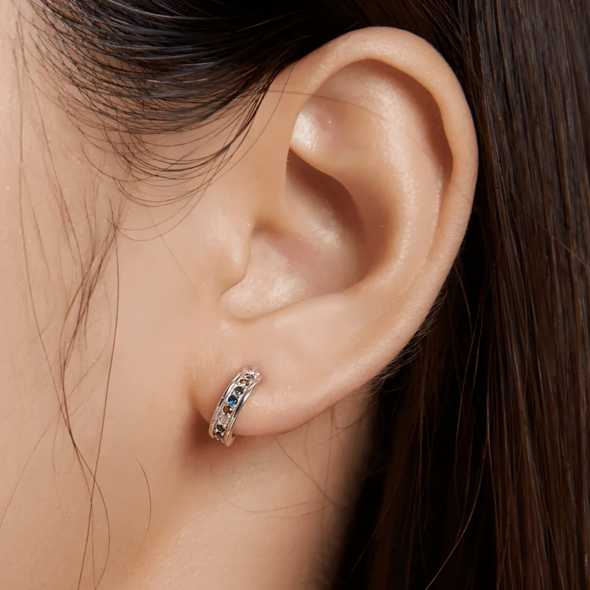Pendientes de Aro Arcoíris <myexti><span>Plata de Ley 925, chapada en oro blanco, con circonitas multicolor</span></myexti> - Imagen 2