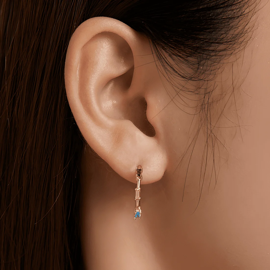 Pendientes de Aro Baguette <myexti><span>Plata de Ley 925, chapada en oro amarillo, con circonitas azules y amarillas</span></myexti> - Imagen 2