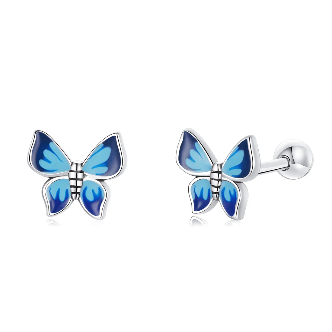 Pendientes de Botón Mariposa Azul <myexti><span>Plata de Ley 925, chapada en oro blanco, con esmalte azul claro y azul oscuro</span></myexti>
