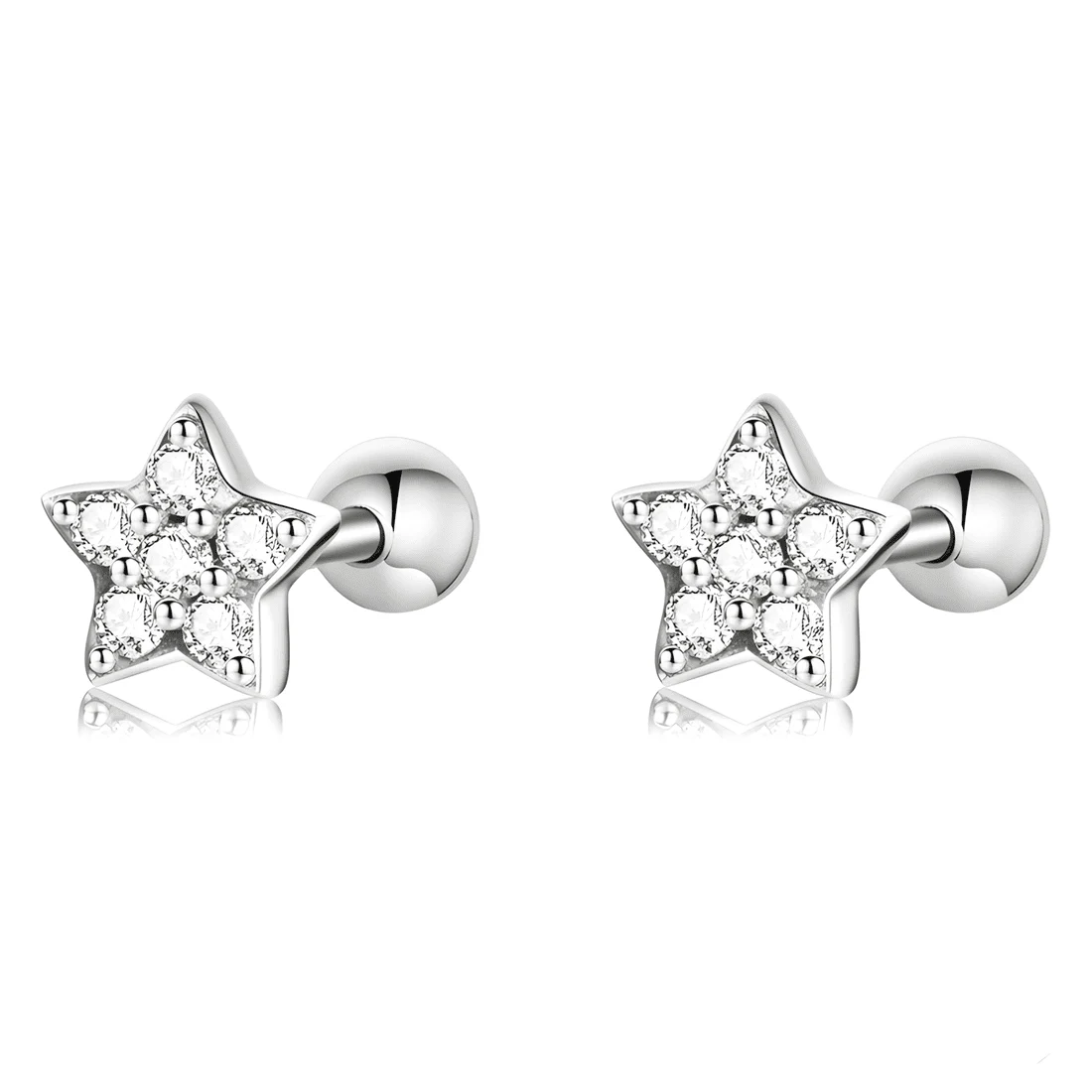 Pendientes de Botón Estrellas Brillantes <myexti><span>Plata de Ley 925, chapada en oro blanco, con circonitas</span></myexti>
